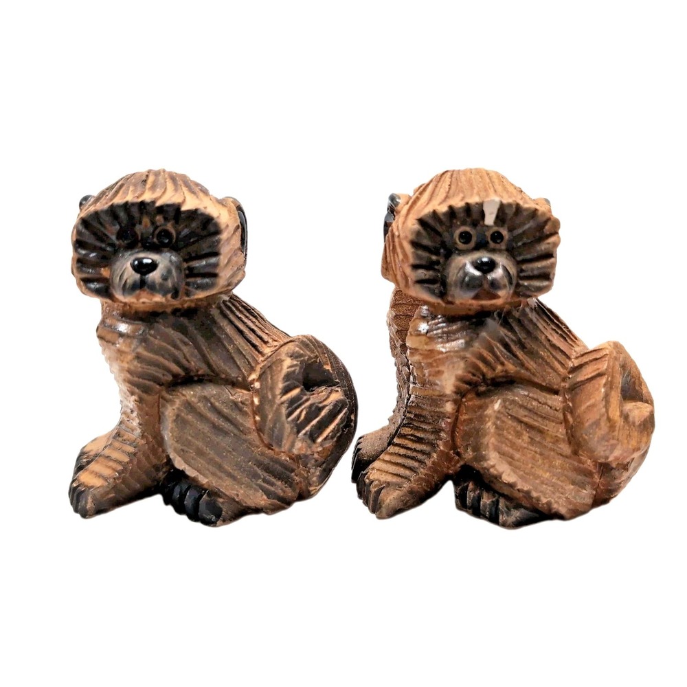 Vtg Artesania Rinconada 2 Monkeys #189 Figurines Hand Carved Painted Handmade‎